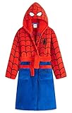 Marvel Bademantel Kinder Jungen Fleece, Spiderman Morgenmantel Kinder mit Kapuze (Rot/Blau, 7-8...