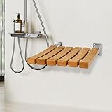 Wandmontage Duschsitz Klappbar, Hohe Belastung bis 150 kg, Duschklappsitz mit Holz-Sitzfläche,...