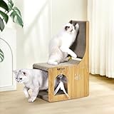 Pawtasy Kratzbrett Katzen Kratzpappe mit Katzenhaus Katzenkratzbrett L förmige 65 cm kratzspielzeug...