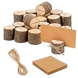 25 Stück Tischkartenhalter Holz mit Karte aus Kraftpapier,Menükartenhalter mit 5M Schnur...