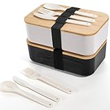 Cheerhom Bento Box Japanisch 2Pcs, Brotdose Schulsachen Meal Prep Boxen, Lunchbox Set mit Besteck...