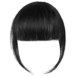 LOPHE Pony Haarteil, Echthaar Fringe Natürlicher Schwarz, One Piece Human Hair Natürliche Bangs...