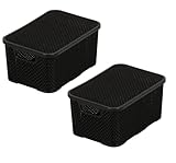 BranQ - Home essential Korb mit Deckel in Rattan Design 2er Set Grösse S 7l, BPA-frei Kunststoff...