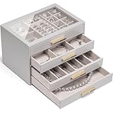 Vlando Schmuckkästchen Groß, Schmuckkasten mit 4 Ebenen, Schmuck Organizer mit Glasdeckel, 4...