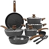 Kitchen Academy Induktion Töpfe Set - 12-teilige Schwarze Granit Kochtöpfe Set,Antihaft Topfset...