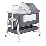 suihuooo 4 In 1 Beistellbett Baby, Babybett 7 Fach höhenverstellbar mit Aufbewahrungskorb &...