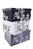 Spetebo 3er Set Aufbewahrungsbox mit Deckel je 51 x 37 cm - Blumenmuster - Stapelbox aus Pappe mit...