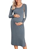 Ekoauer Damen Umstandskleid Langarm Winter Bodycon Kleid Elegant Schwangerschaftskleid Umstandsmode,...