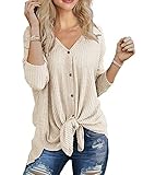 IWOLLENCE Langarmshirt Damen V-Ausschnitt Musselin Bluse Oversize Shirt Oberteile Herbst Tunika...