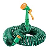 Wiltec Gartenschlauch Spiralschlauch 15m, flexibel Bewässerungsschlauch für Haus und Garten