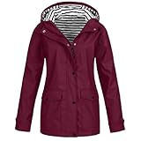 MJGkhiy Regenjacke für Damen, leicht, winddicht, winddicht, Trenchcoat, Regenschutz, mit Kapuze,...