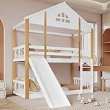 BLUON HOME Holzbett，Kinderbett，Jugendbett,Etagenbett mit charakteristischen Fenstern und...