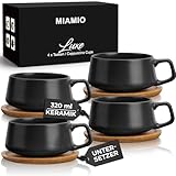 MIAMIO - 4 x 320 ml Kaffeetassen/Cappuccino Tassen mit Unterteller/elegant/modern/Kaffeebecher aus...