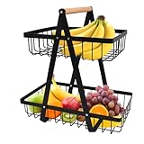 YOPEUC 2 Stockig Obstschale Etagere mit Holzgriff, Obstkorb Etagere Obst Etagere 2 Stöckig mit...