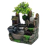 MEELRYD Zimmerbrunnen, LED Tischbrunnen Wasserfall, Grüne Pflanze Brunnen, für Indoor Home Office...