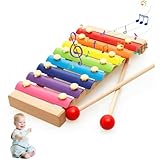 Xylophon für Kinder Mit 2 Schlägel - Buntes Holz Glockenspiel, 8 Töne Musikinstrument für Kinder...