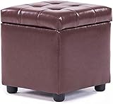 Ottomane aus violettem Leder – Quadratische gepolsterte Fußstütze, stilvoller Couchtisch für...