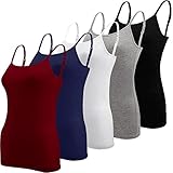 BQTQ 5 Stück Unterhemd Damen Spaghetti Top Spaghettiträger Basic Cami Tank Tops mit Verstellbarer...