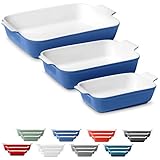 ROSSALLINI Auflaufformen aus Steingut, 3er-Set, rechteckig, mit Griffen, reaktives Blau
