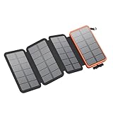 FEELLE Solar Powerbank 25000mAh, Solar Ladegerät mit Dual 3,0A USB-Ausgang & 4 Faltbaren Solarpanel...