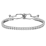 Qiuday Damen Stretcharmbänder Silber Armband mit Herz Anhängern in Rosegold | Hauchzarte Armkette...