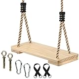 BOPEUY Holz Schaukel Outdoor bis 170 kg, Holzschaukel iIndoor mit Verstellbarer Schnur, Schaukelsitz...