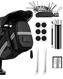 Fahrrad Reparaturset mit Satteltasche, 16-in-1 Fahrrad Multitool + 120 PSI Mini-Luftpumpe, Fahrrad...