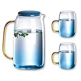 Binego Glas Teekanne Glaskaraffe Wasserkaraffe Glaskanne Glasflasche mit 1.5 Liter Karaffe Kanne mit...