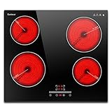 Karinear Glaskeramikkochfeld 4 Platten Einbau, Elektrokochfeld 60 cm mit Slider, Touch-Steuerung,...