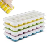 LxsNyvantic Eiswürfelform Silikon 14 Fächer Mit Deckel, 4er Set Bunte Farben (Grün Rosa Gelb...