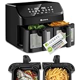 Juskys Heißluftfritteuse 9 L Doppelkammer - XXL Fritteuse mit 2 Körben, 9 Programme, Smart Finish,...