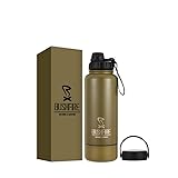 BUSHFIRE OUTDOOR & CAMPING Trinkflasche Edelstahl 1L Set mit 2 Aufsätzen Militär Grün (Grün Set...