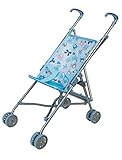 Idena 40069 - Puppenbuggy zusammenklappbar, blauer Bezug mit niedlichem Märchenmotiv, Schiebehöhe...