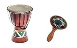 40cm Anfänger Djembe Trommel Bongo Drum Holz Bunt Bemalt + Rassel Schildkröte R1