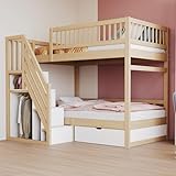 Kinderbett Etagenbett 90 x 200 mit Kleiderschrank, Treppe, und Schubladen, Holzbett mit...