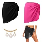 BORISCA 2 Stück Damen Strand Wrap Sarong, Strand Wrap Sarong Vertuschung Chiffon Strandrock Kurz...