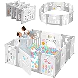 Dripex Laufstall Baby faltbar 150x150x62cm (14 Paneele) mit Spielboard, Laufgitter Baby,...