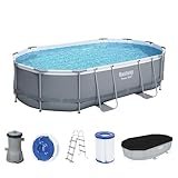 Bestway Power Steel Frame Pool Komplett-Set mit Filterpumpe 488 x 305 x 107 cm, grau, oval