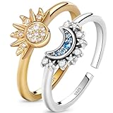 Ahokei Sonne Mond Ring Verstellbar,Ringe Frauen Gold,Ring Set Gold Damen Ringe Silber 925,Matching...