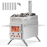 Camping Zeltofen mit Schornstein, Edelstahl Holzofen für Zelt, Tragbarer Faltbarer Heißzeltofen...
