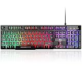 Rii Gaming Tastatur PC, RGB Tastatur kabelgebunden, Regenbogen Beleuchtete Tastatur LED, Gaming...