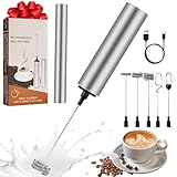 Milchschäumer Elektrisch USB-C mit 5 Wechselbaren Edelstahl-Schneebesen–2 Einstellbare...