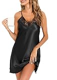 Vlazom Damen Nachthemd Satin Sexy Negligee Unterkleid mit Spaghettiträger V Ausschnitt Nachtkleid...