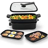 AEWHALE 3-in-1 Multifunktionspfanne Elektrischer Grill,Elektropfanne mit Deckel 1500W...