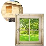 ULTINESS - Gartenhaus Fenster Holz 69 x 80 cm Dreh-/Kippfenster Gartenhausfenster mit Echtglas für...