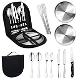 Camping Geschirr Set 2 Personen 12-teilig, Picknick Set, Edelstahl Outdoor Geschirr Tragbars...