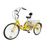 Dreiradfahrrad 24-Zoll-Dreirad für Erwachsene, Singlespeed-Fahrrad mit großem Korb, 3-Rad-Fahrrad,...