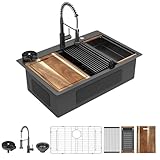 Fulorni Küchenspüle, 83,8 x 55,9 cm – Gunmetal Black Nano-PVD, 16 Gauge 304 Edelstahl,...