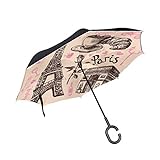 Paris Eiffelturm Symbole Umgekehrter Regenschirm für Auto Reise Doppelschicht Winddicht Inverted...
