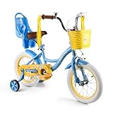 RULLY 12 Zoll Mädchenfahrrad Blau mit Stützrädern – Kinderfahrrad mit Korb & Puppensitz für...